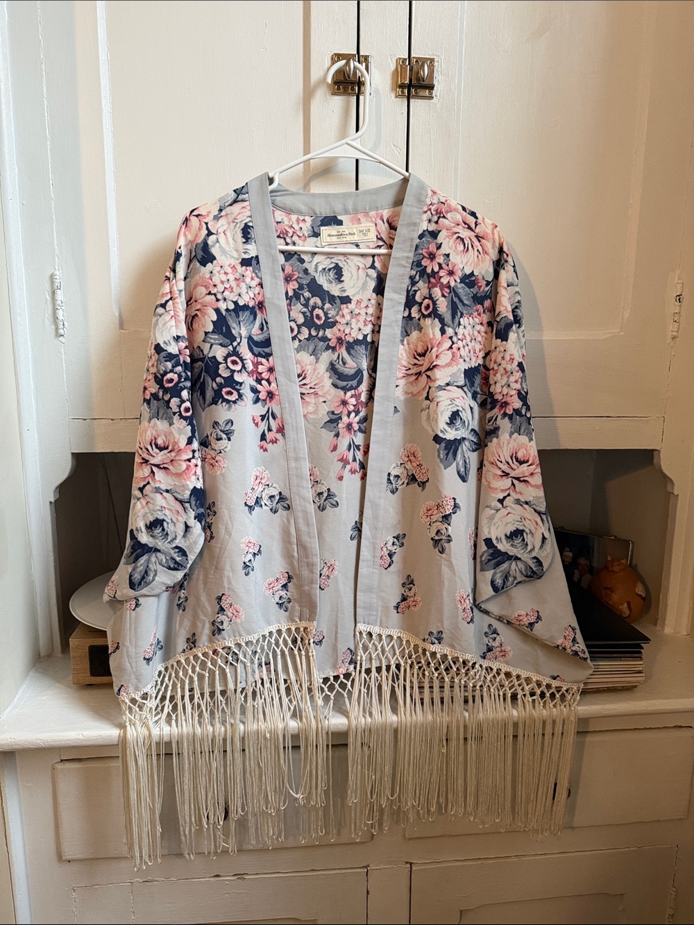 Floral Fringe Silky Kimono